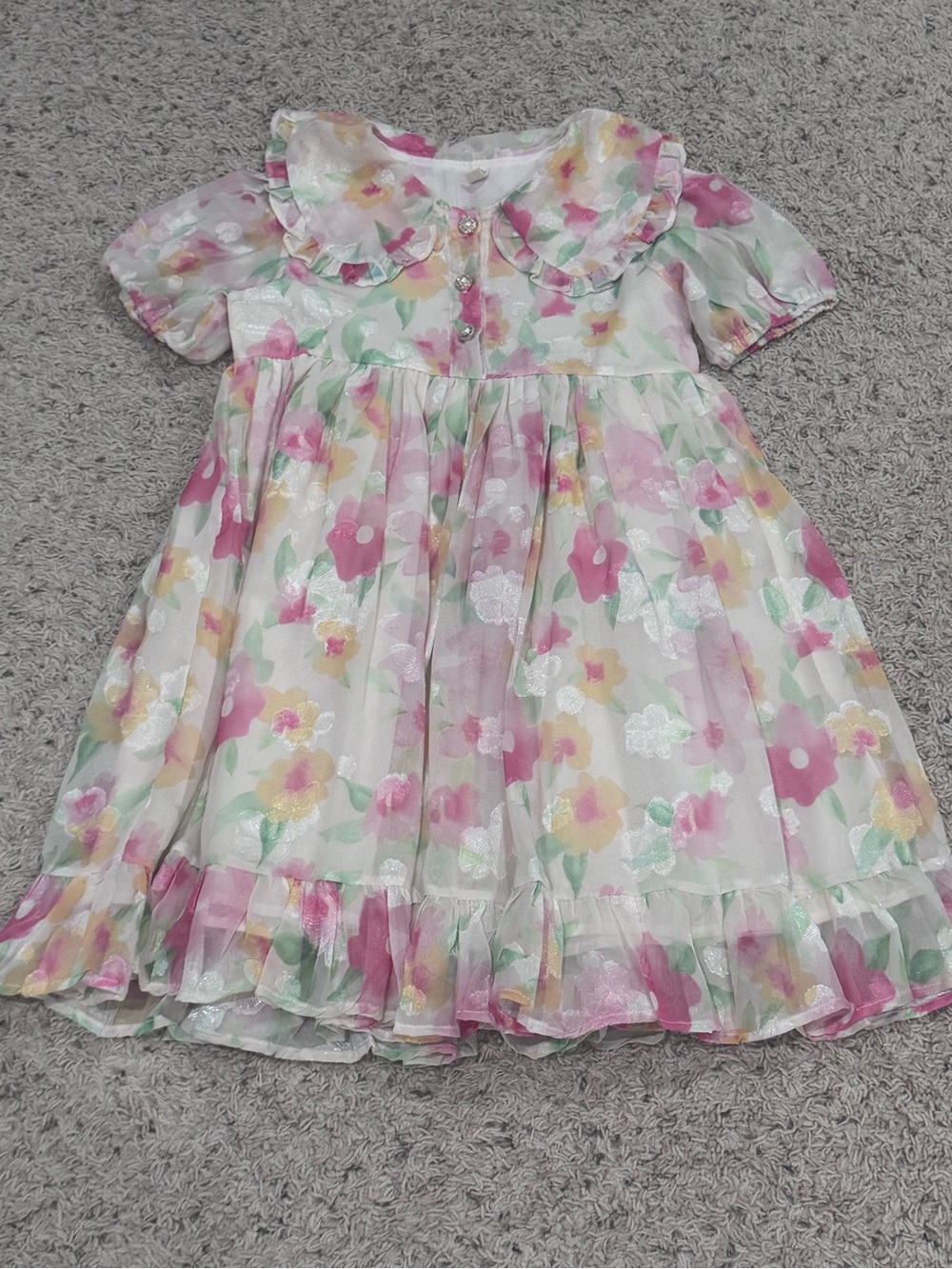 Girls' Floral Organza Party Dress - Pink & Yellow